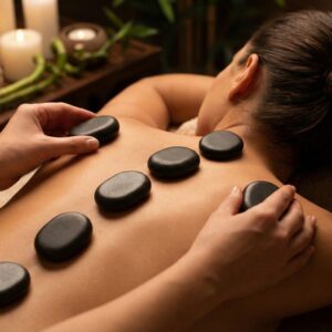 Masáž lávovými kameňmi chrbát + šija 40min